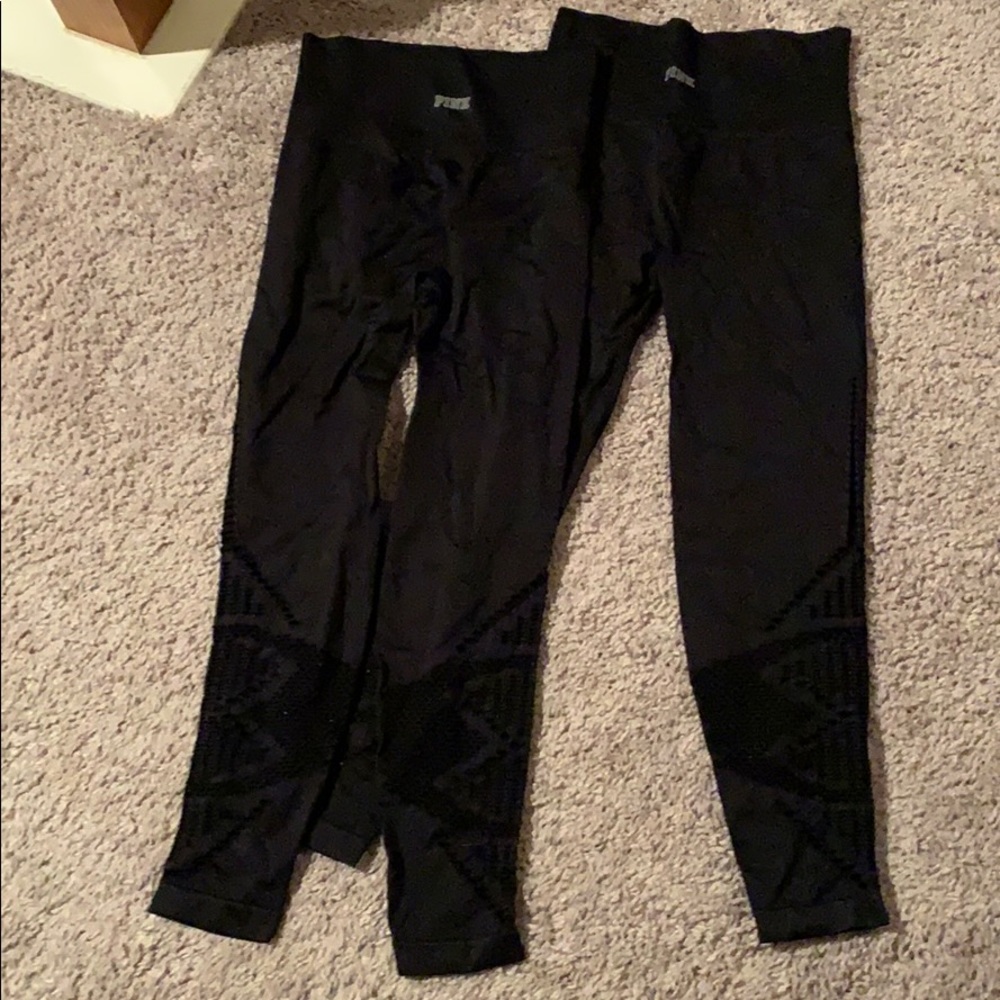 2 pairs PINK cool & comfy black cropped leggings